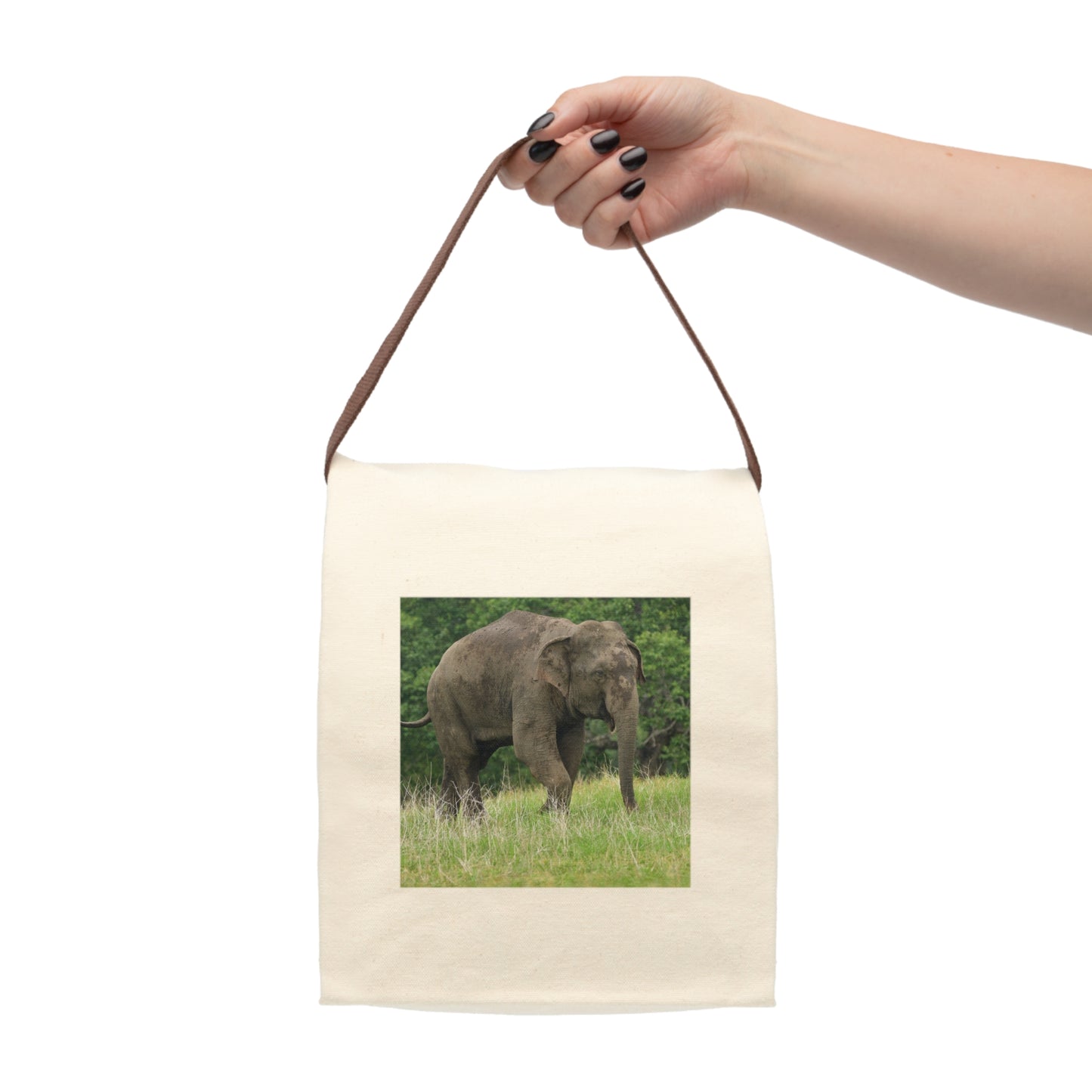 Reusable Canvas Lunch Bag with Elephant Print,  Eco Cotton Lunch Tote for Work, School & Picnics | Sustainable Gift Idea